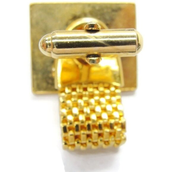 La Rue Mesh Rectangle Vtg Cufflinks Black & Gold Tone Tux Wedding Formal IOB - Picture 8 of 12